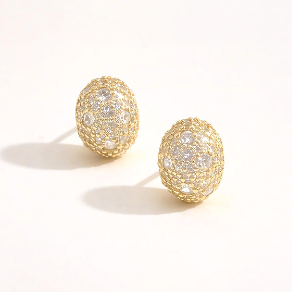 Madeline Love Clear, Gold 14K Gold Dipped CZ Pave Glam Oval Stud Earrings