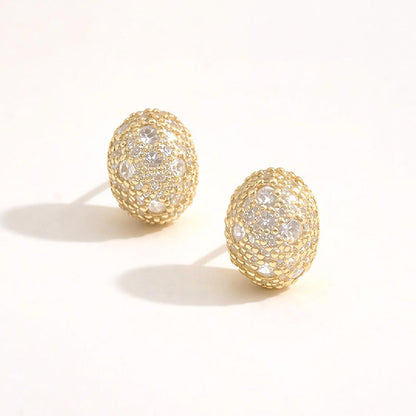 Madeline Love Clear, Gold 14K Gold Dipped CZ Pave Glam Oval Stud Earrings