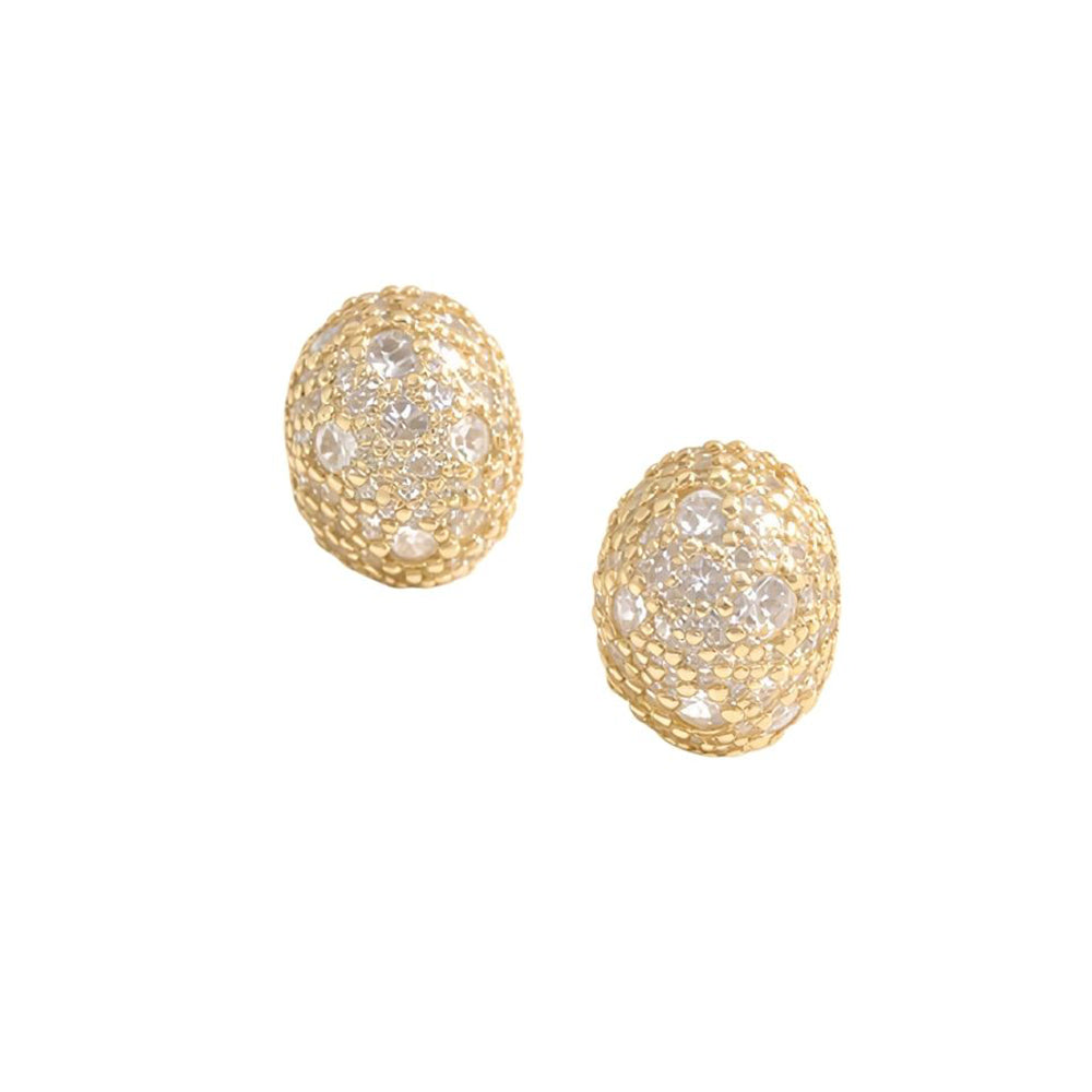 Madeline Love Clear, Gold 14K Gold Dipped CZ Pave Glam Oval Stud Earrings - desc