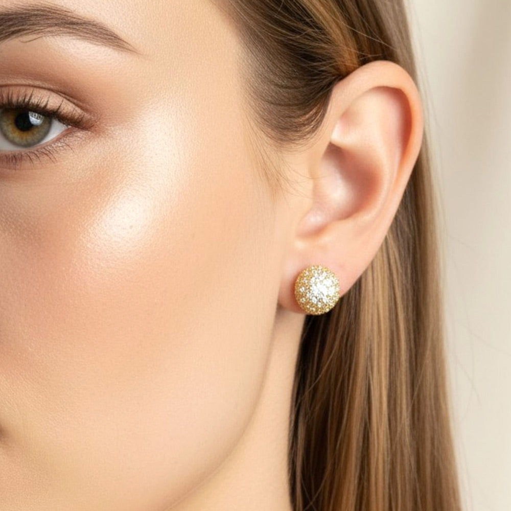 Madeline Love Clear, Gold 14K Gold Dipped CZ Pave Glam Oval Stud Earrings - extra