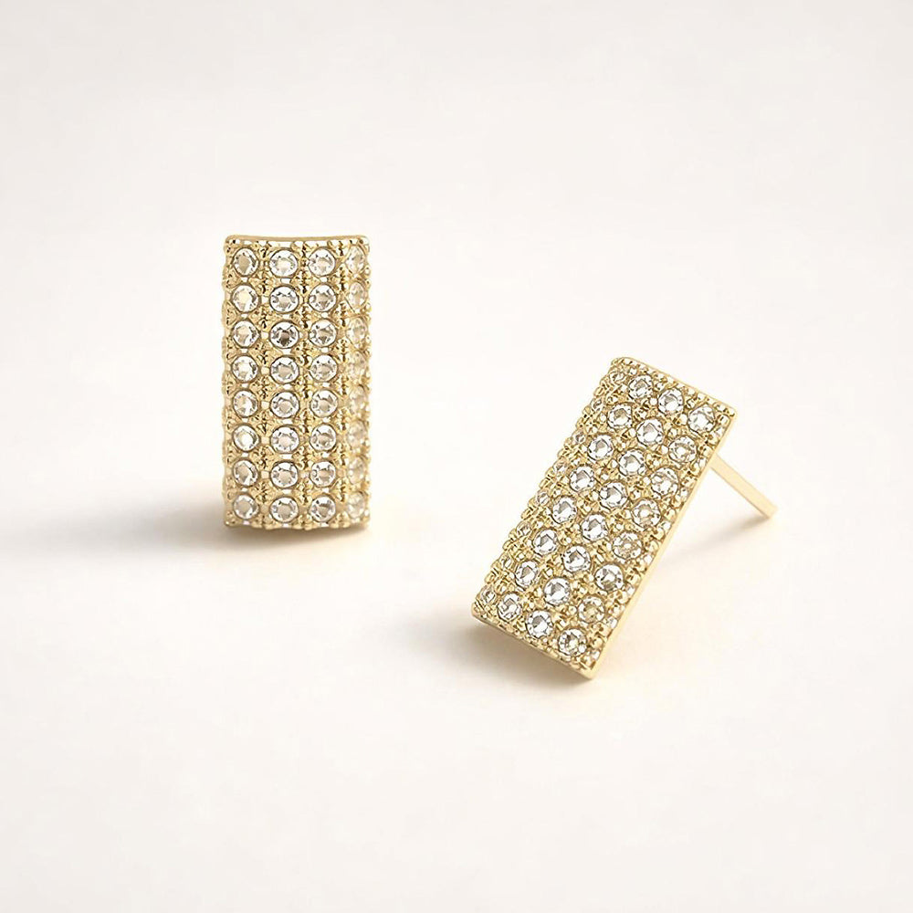Madeline Love Clear, Gold 14K Gold Dipped CZ Pave Rectangle Stud Earrings