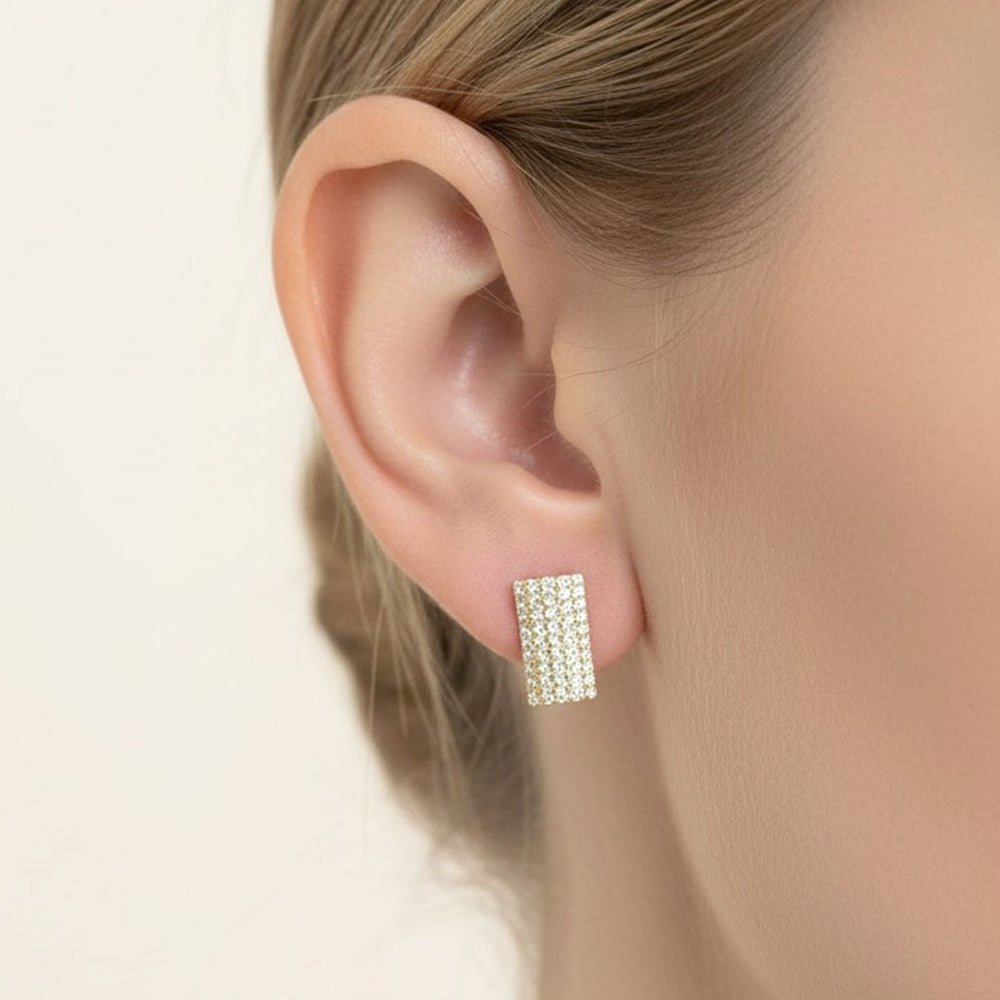 Madeline Love Clear, Gold 14K Gold Dipped CZ Pave Rectangle Stud Earrings - extra
