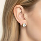 Madeline Love Clear, Gold 14K Gold Dipped Cushion Cut Elegance CZ Stud Earrings - extra