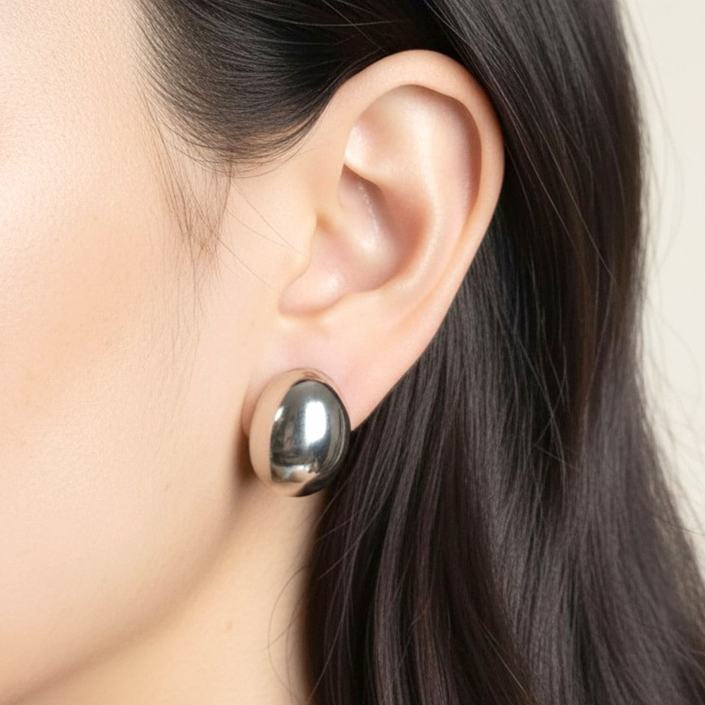 Madeline Love Rhodium, White Gold White Gold Dipped Modern Oval Stud Earrings