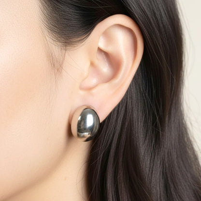Madeline Love Rhodium, White Gold White Gold Dipped Modern Oval Stud Earrings