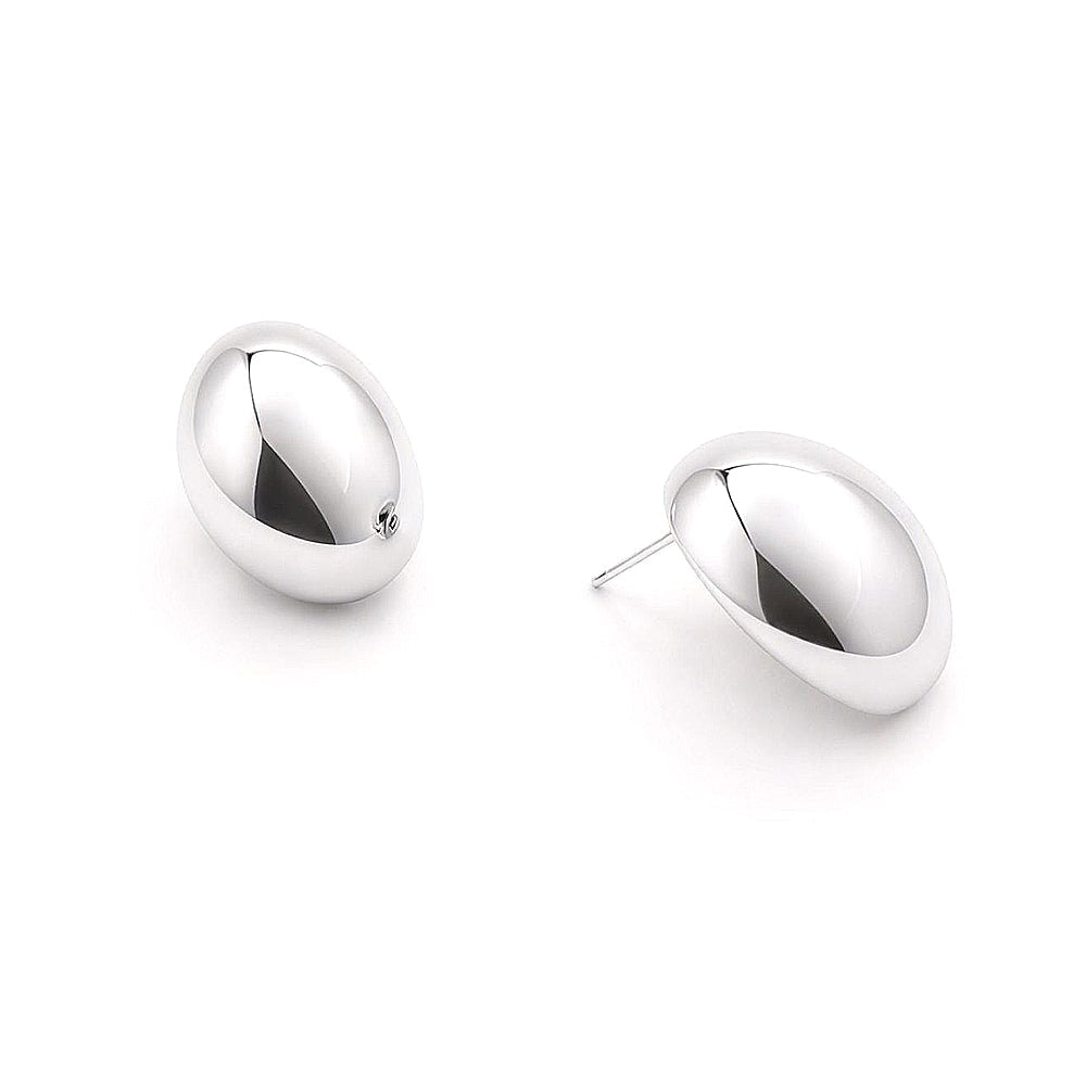 Madeline Love Rhodium, White Gold White Gold Dipped Modern Oval Stud Earrings - desc