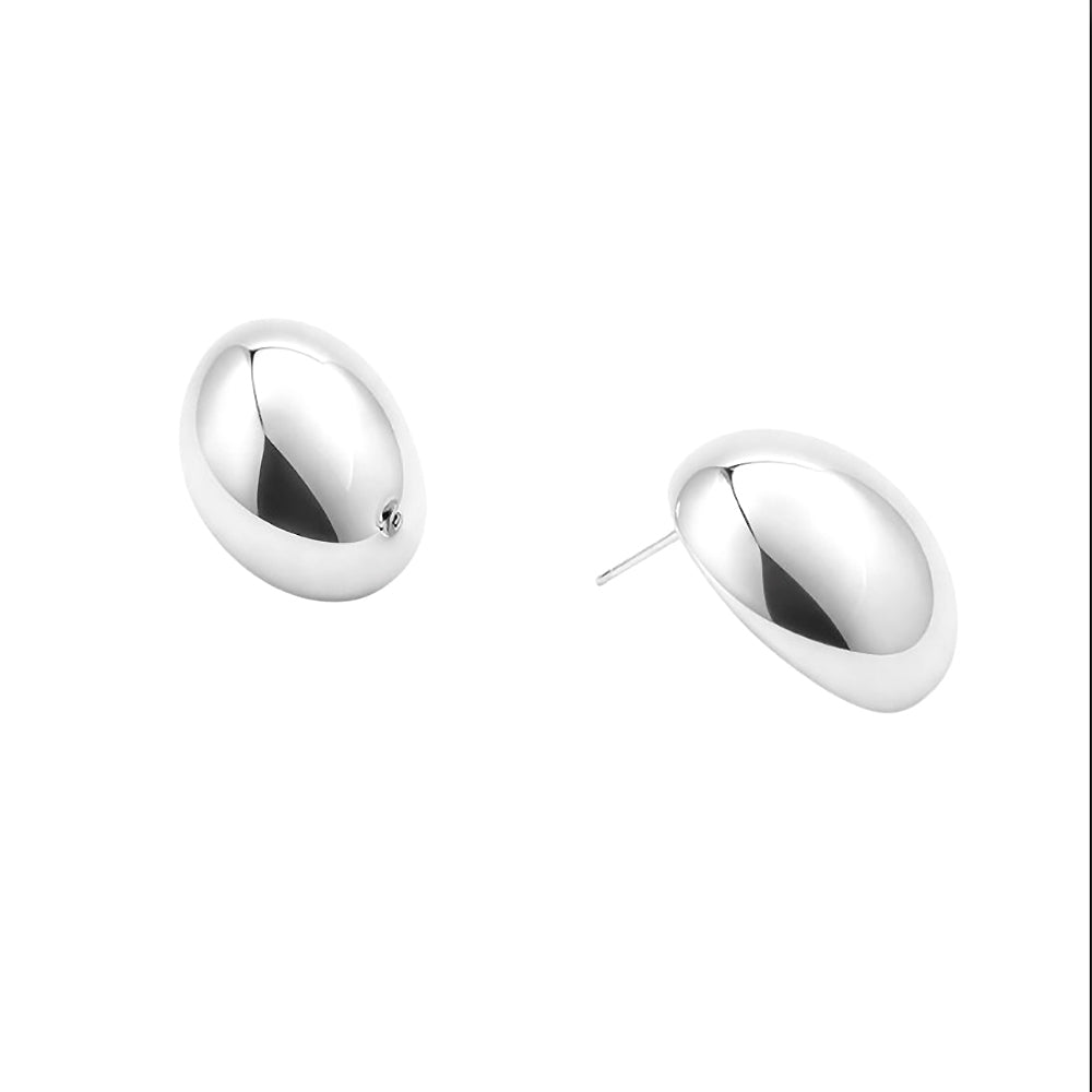 Madeline Love Rhodium, White Gold White Gold Dipped Modern Oval Stud Earrings - extra