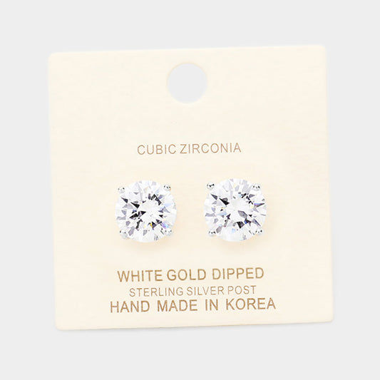 Madeline Love Clear, Rhodium White Gold Dipped 11mm Cubic Zirconia Round Stud Earrings