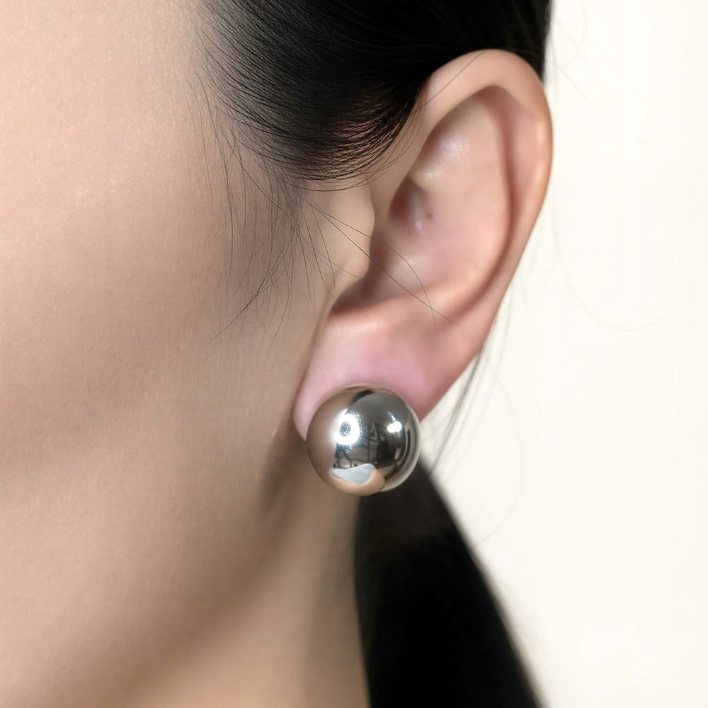 Madeline Love Rhodium, White Gold White Gold Dipped Classic Dome Stud Earrings - extra