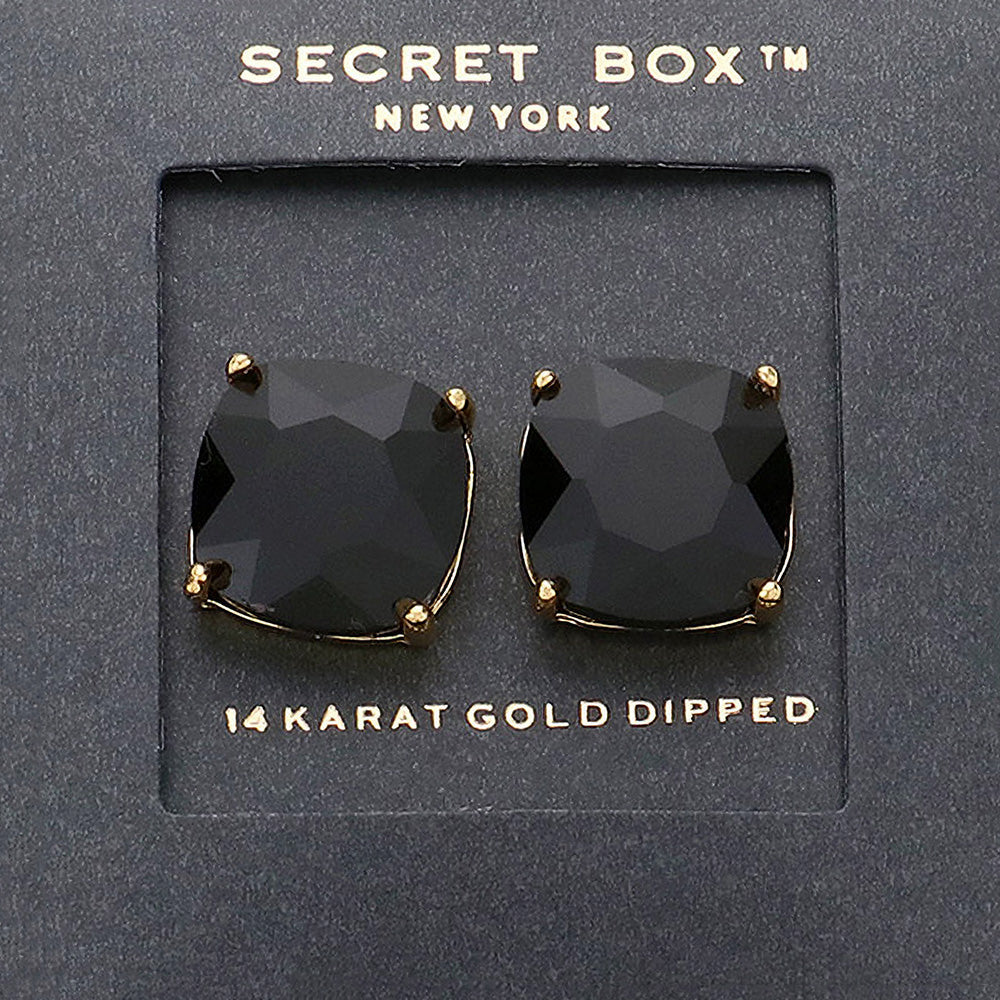 Madeline Love Black SECRET BOX_14K Gold Dipped Rhinestone Stud Earrings