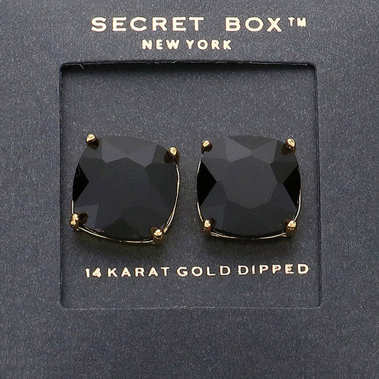 Madeline Love Black SECRET BOX_14K Gold Dipped Rhinestone Stud Earrings