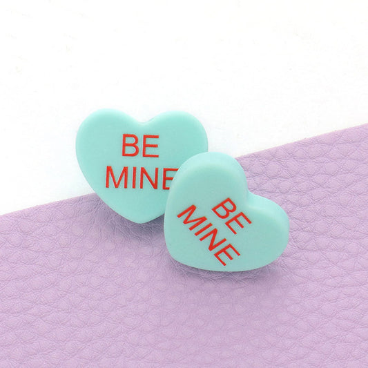 BE MINE Message Heart Stud Earrings - Blue - Earrings