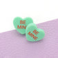 BE MINE Message Heart Stud Earrings - Mint - Earrings
