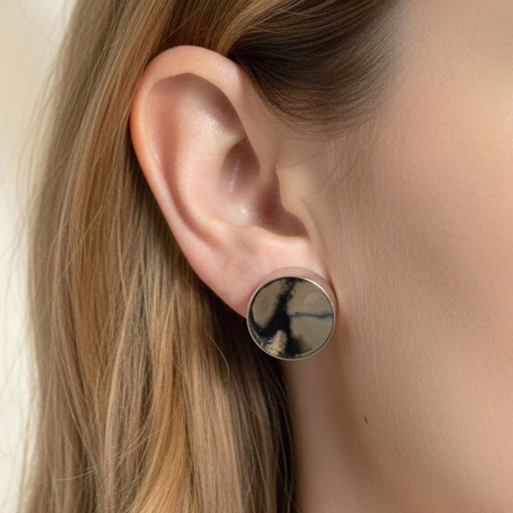 Madeline Love Rhodium, White Gold White Gold Dipped Minimal Disc Stud Earrings