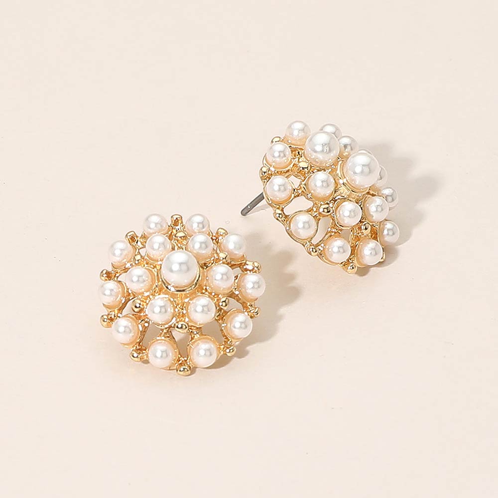 Madeline Love Cream, Gold Pearl Cluster Stud Earrings