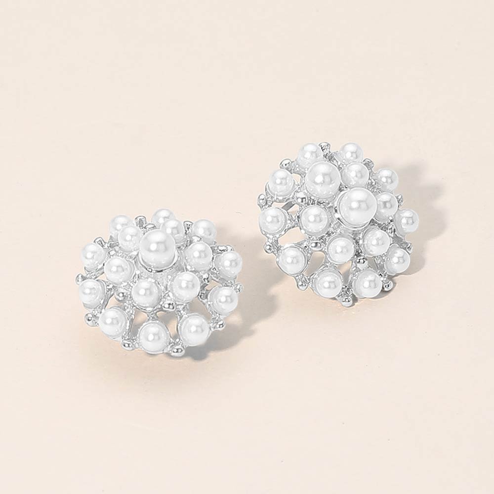 Madeline Love Cream, Silver Pearl Cluster Stud Earrings