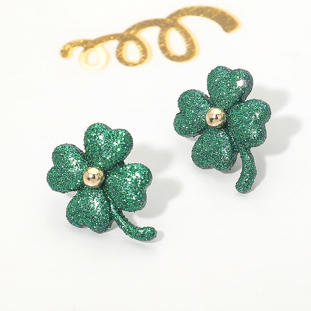 Madeline Love Green Glitter Four Leaf Clover Stud Earrings