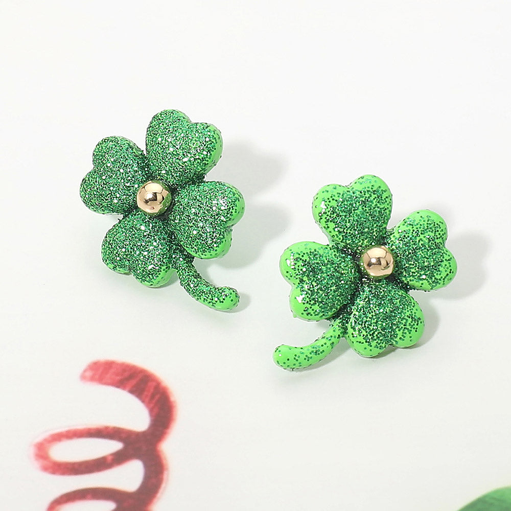 Madeline Love Green, Light Glitter Four Leaf Clover Stud Earrings