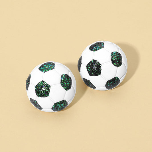 Madeline Love Green, White Soccer Ball Stud Earrings - Sports & Events