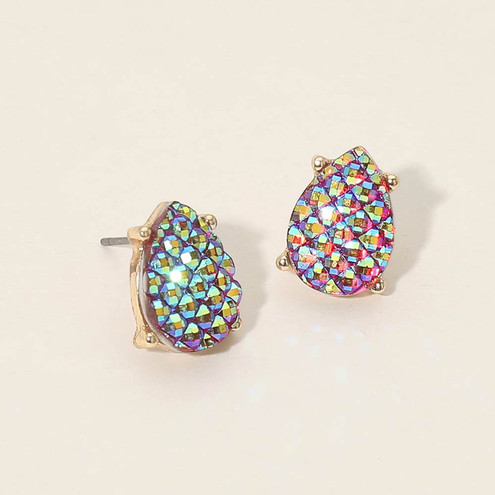 Madeline Love Fuchsia Iridescent Textured Teardrop Cluster Stud Earrings