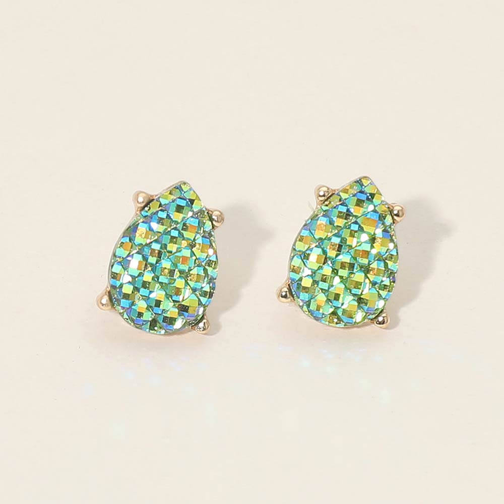 Madeline Love Green, Light Iridescent Textured Teardrop Cluster Stud Earrings