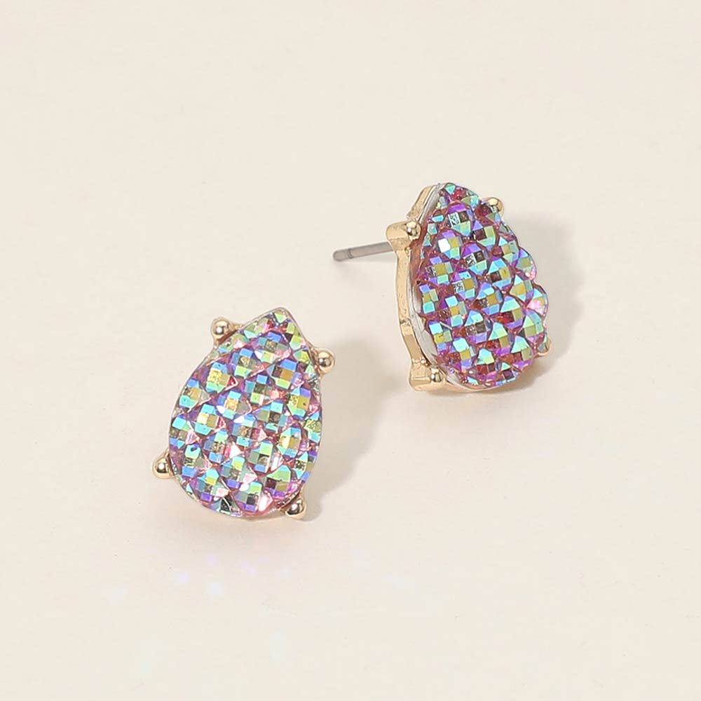 Madeline Love Lavender Iridescent Textured Teardrop Cluster Stud Earrings