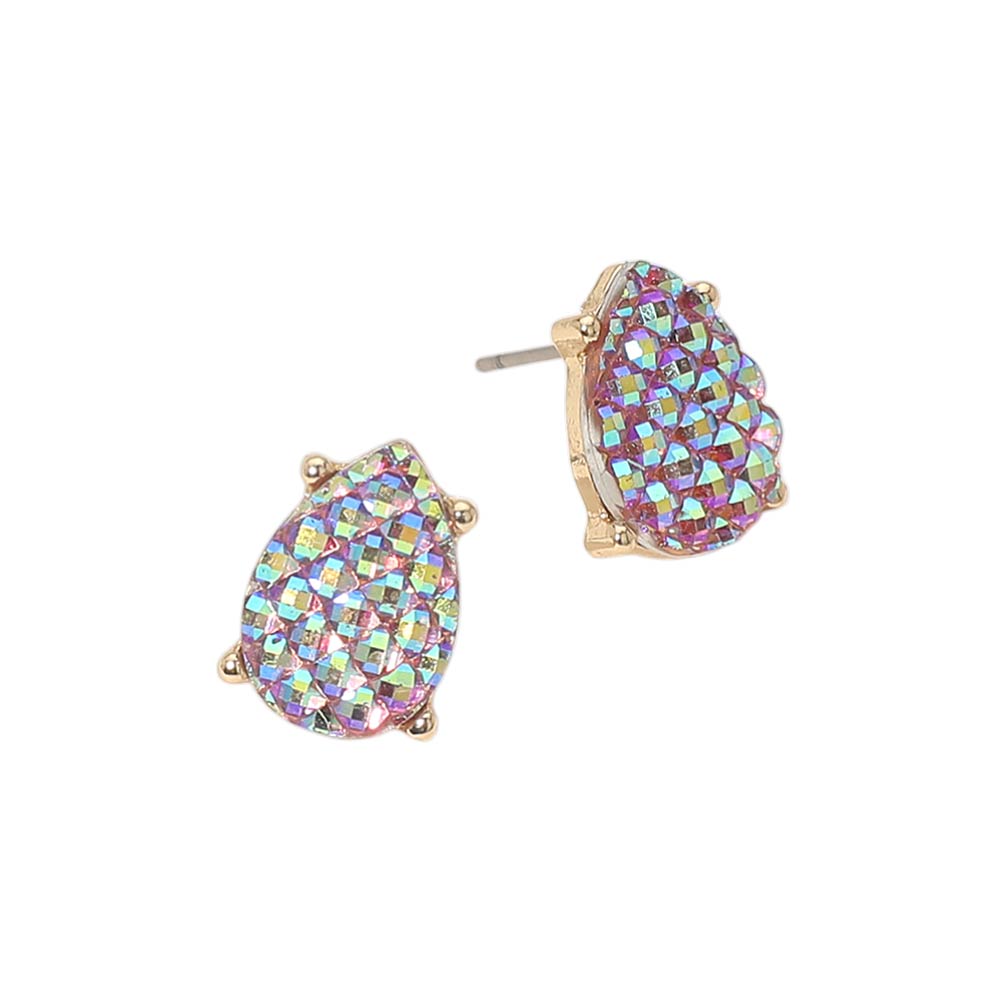 Madeline Love Lavender Iridescent Textured Teardrop Cluster Stud Earrings - desc