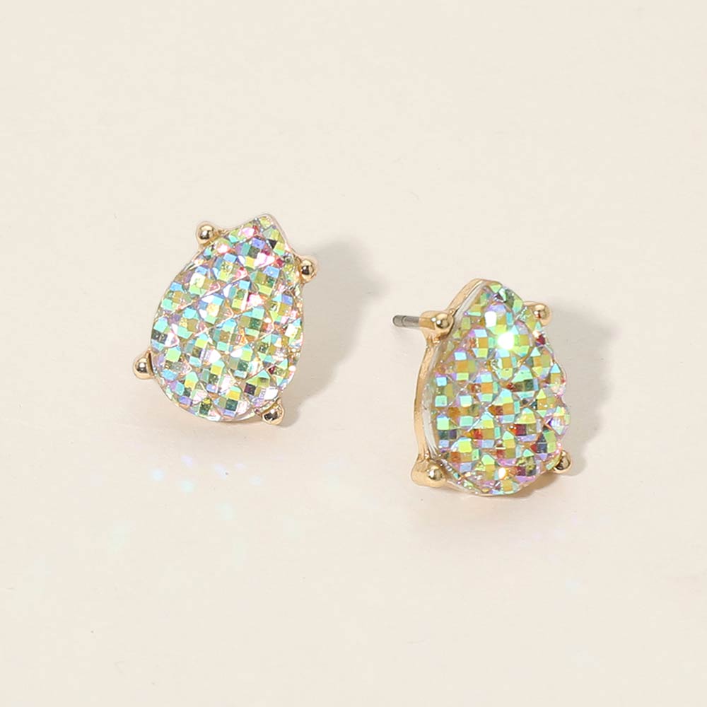 Madeline Love White Iridescent Textured Teardrop Cluster Stud Earrings