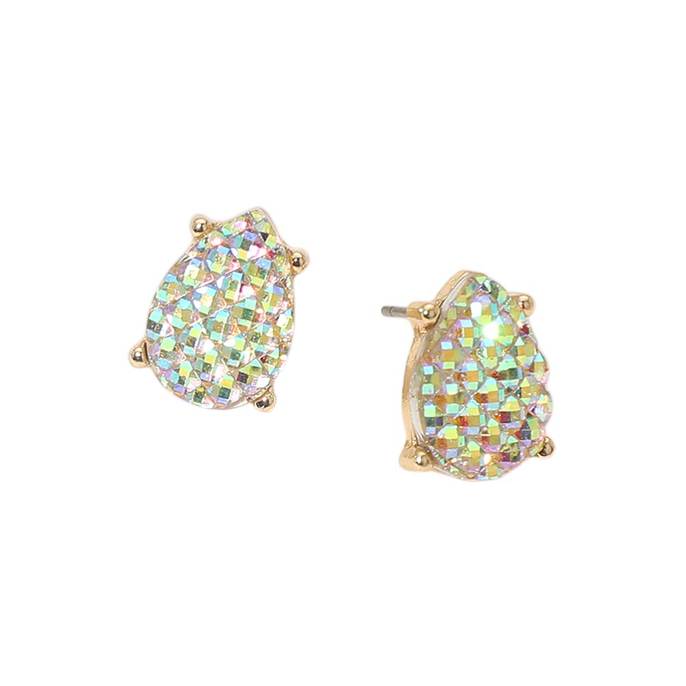 Madeline Love White Iridescent Textured Teardrop Cluster Stud Earrings - desc