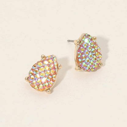 Madeline Love Yellow Iridescent Textured Teardrop Cluster Stud Earrings