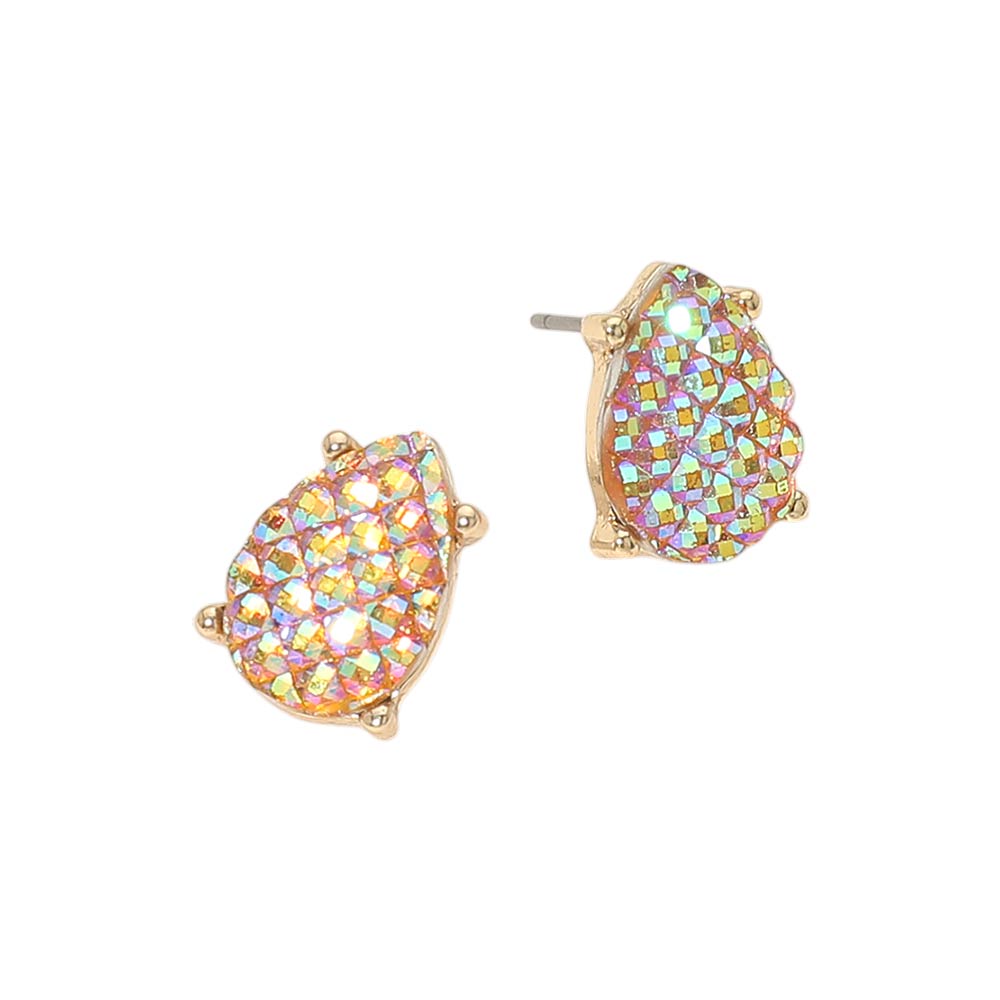Madeline Love Yellow Iridescent Textured Teardrop Cluster Stud Earrings - desc