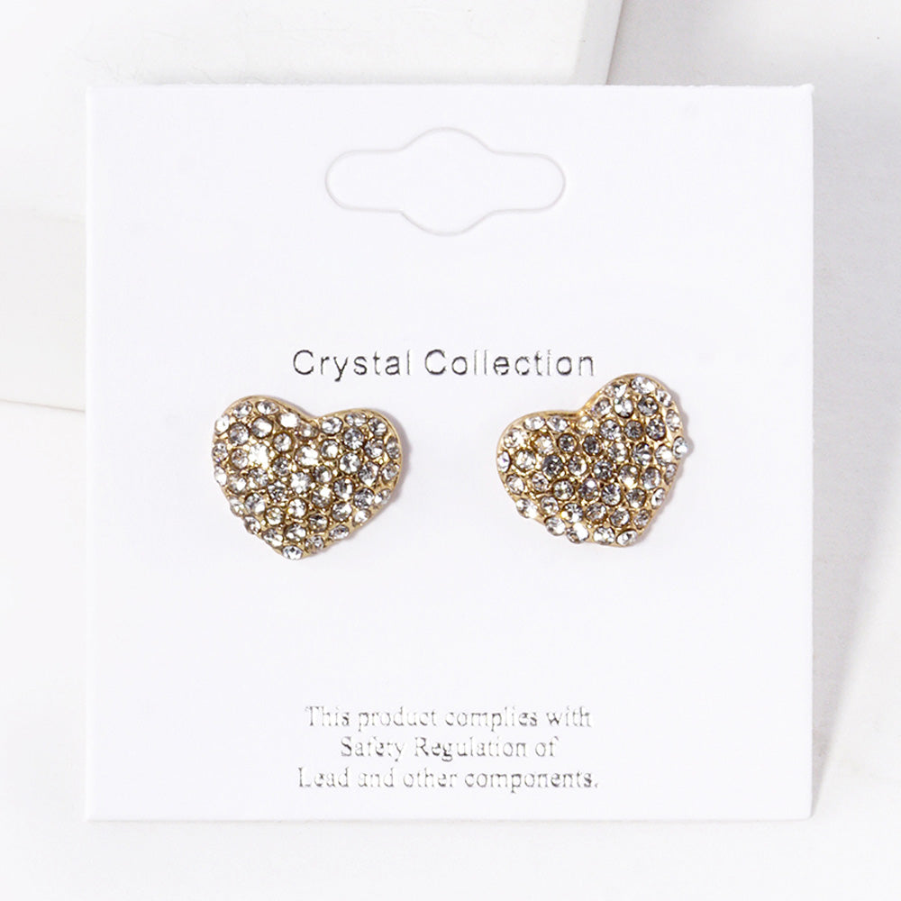 Pave Crystal Rhinestone Heart Stud Earrings