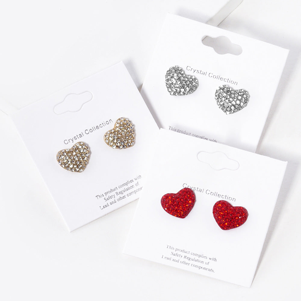 Pave Crystal Rhinestone Heart Stud Earrings