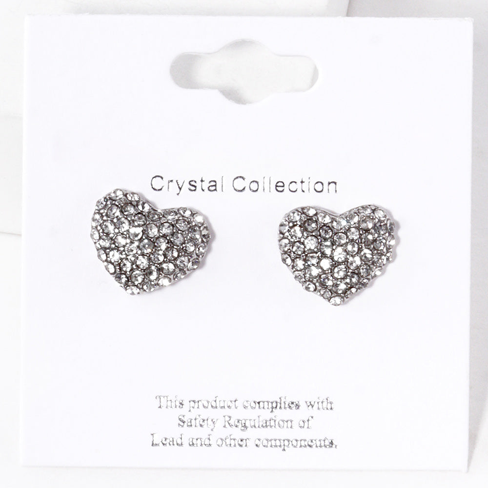 Pave Crystal Rhinestone Heart Stud Earrings