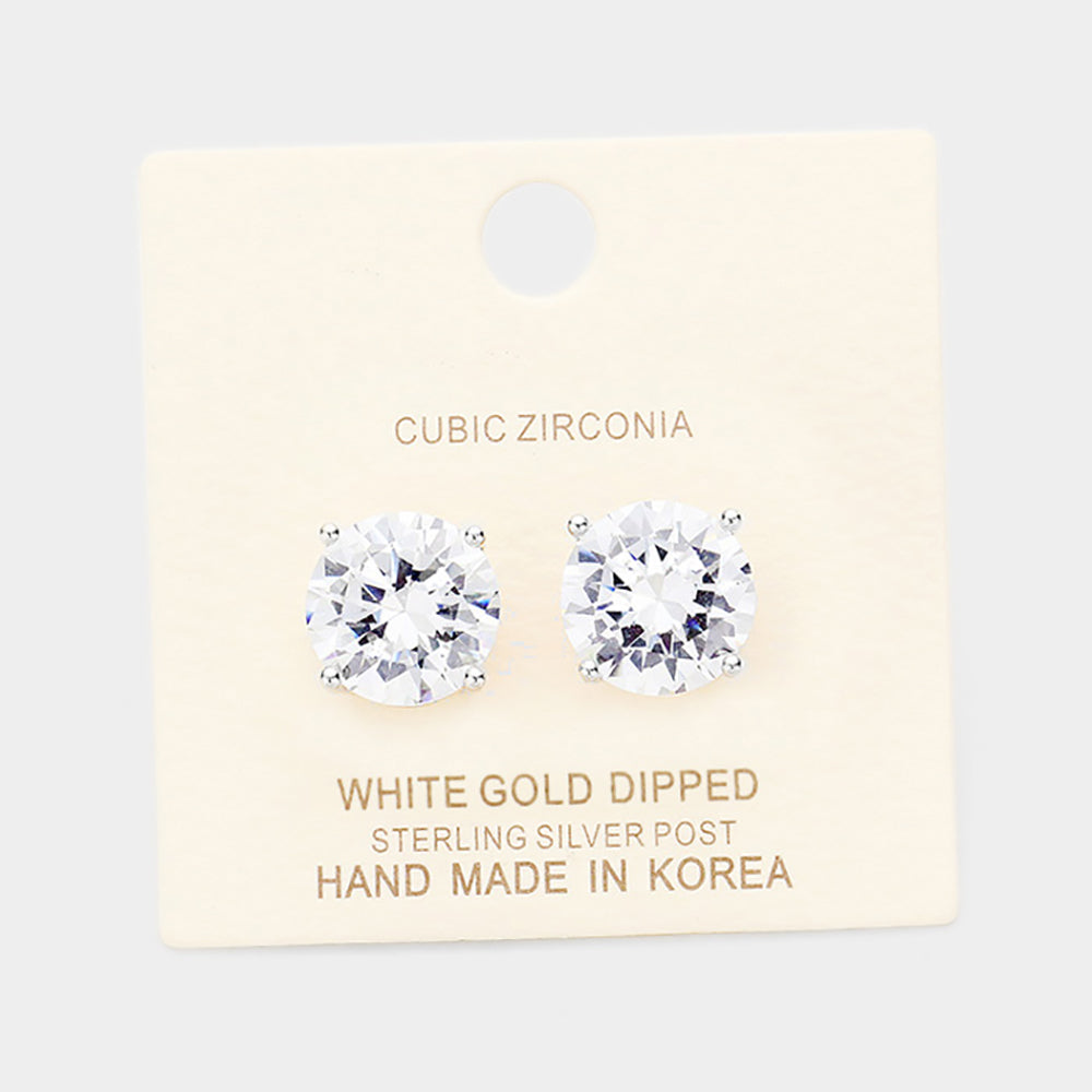 Madeline Love Clear, Rhodium White Gold Dipped 12mm Cubic Zirconia Round Stud Earrings