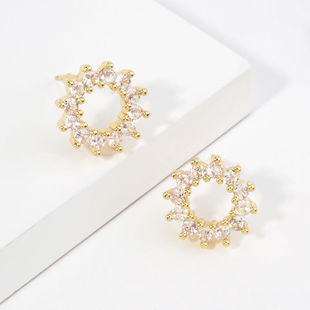 Madeline Love Clear, Gold 14K Gold Dipped CZ Open Circle Stud Earrings