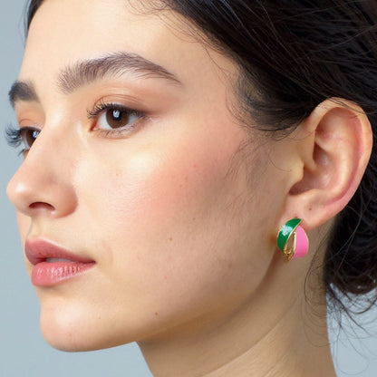 Madeline Love Gold, Pink&Green 14K Gold Dipped Enamel Wave Stud Earrings