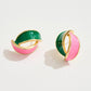 Madeline Love Gold, Pink&Green 14K Gold Dipped Enamel Wave Stud Earrings - desc