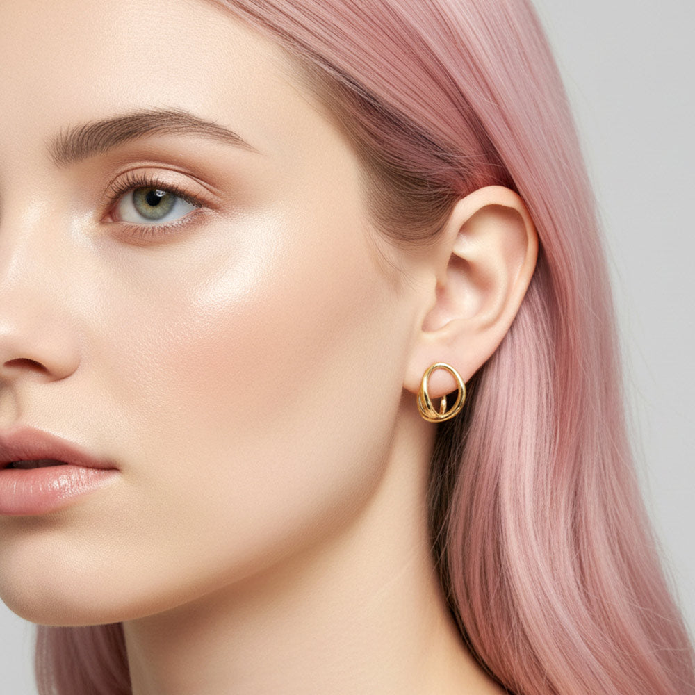 Madeline Love Gold 14K Gold Dipped Interlocking Open Oval Stud Earrings