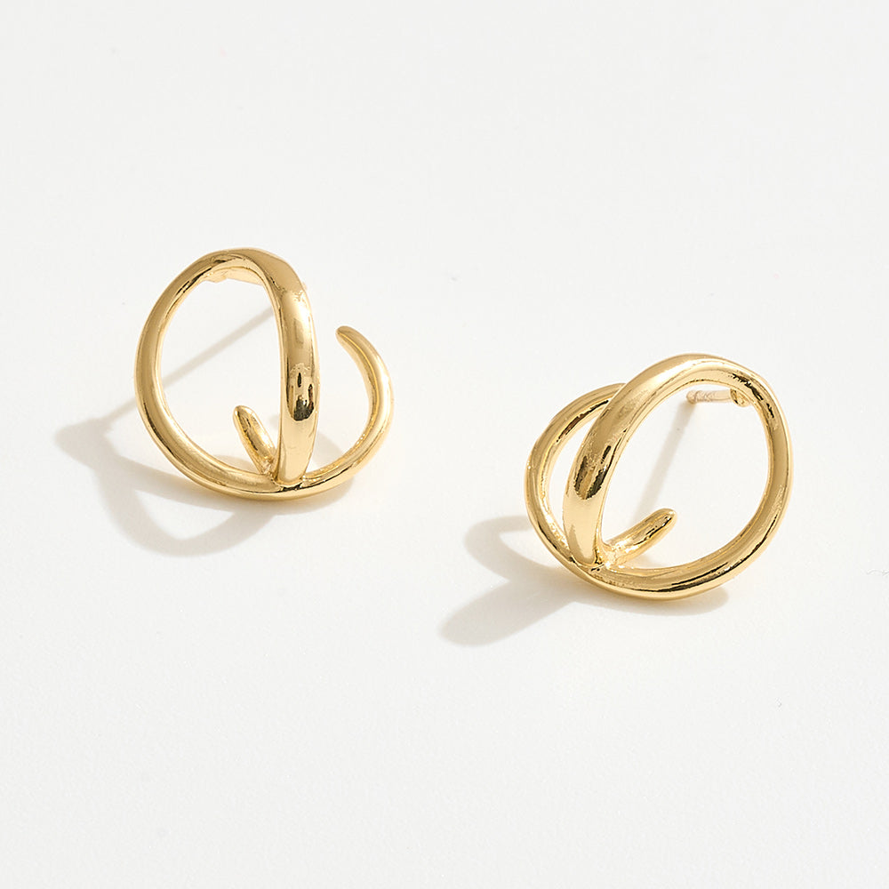 Madeline Love Gold 14K Gold Dipped Interlocking Open Oval Stud Earrings - desc