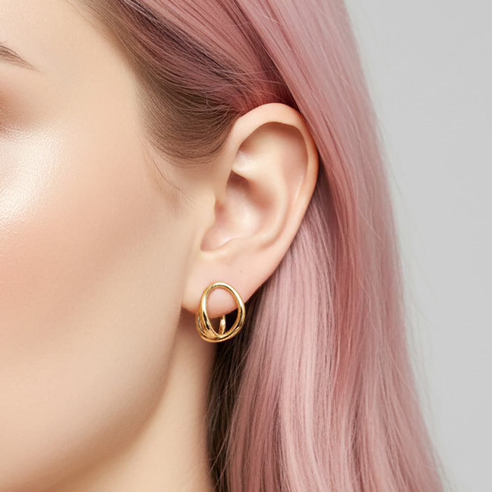 Madeline Love Gold 14K Gold Dipped Interlocking Open Oval Stud Earrings - extra