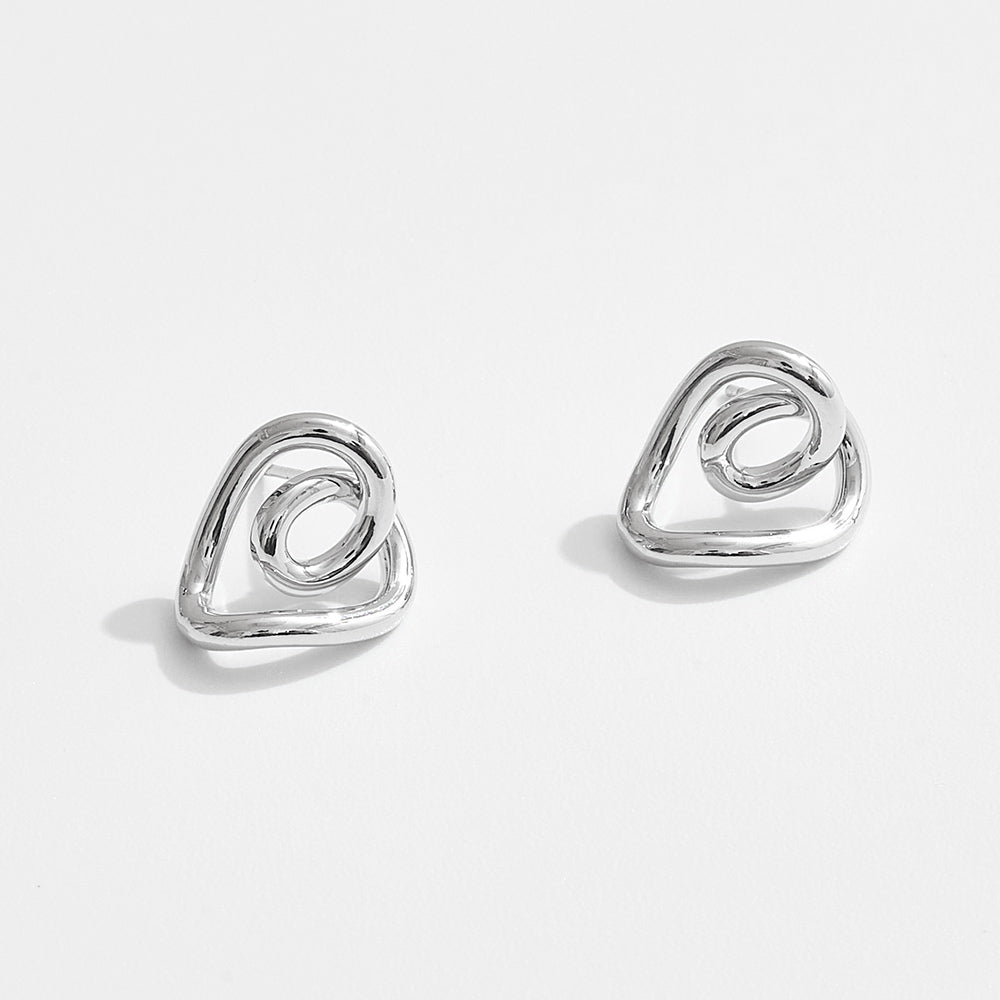 Madeline Love Silver, White Gold White Gold Dipped Heart Knot Stud Earrings