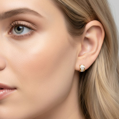 Madeline Love Gold 14K Gold Dipped Baguette CZ Inlay Mini Half Hoop Stud Earrings