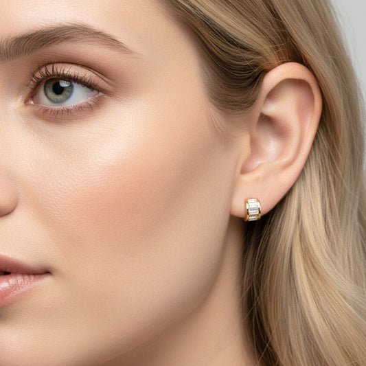 Madeline Love Gold 14K Gold Dipped Baguette CZ Inlay Mini Half Hoop Stud Earrings