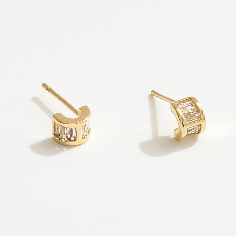 Madeline Love Gold 14K Gold Dipped Baguette CZ Inlay Mini Half Hoop Stud Earrings - extra