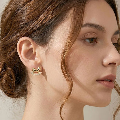 Madeline Love Gold 14K Gold Dipped CZ Pave Rocking Horse Stud Earrings