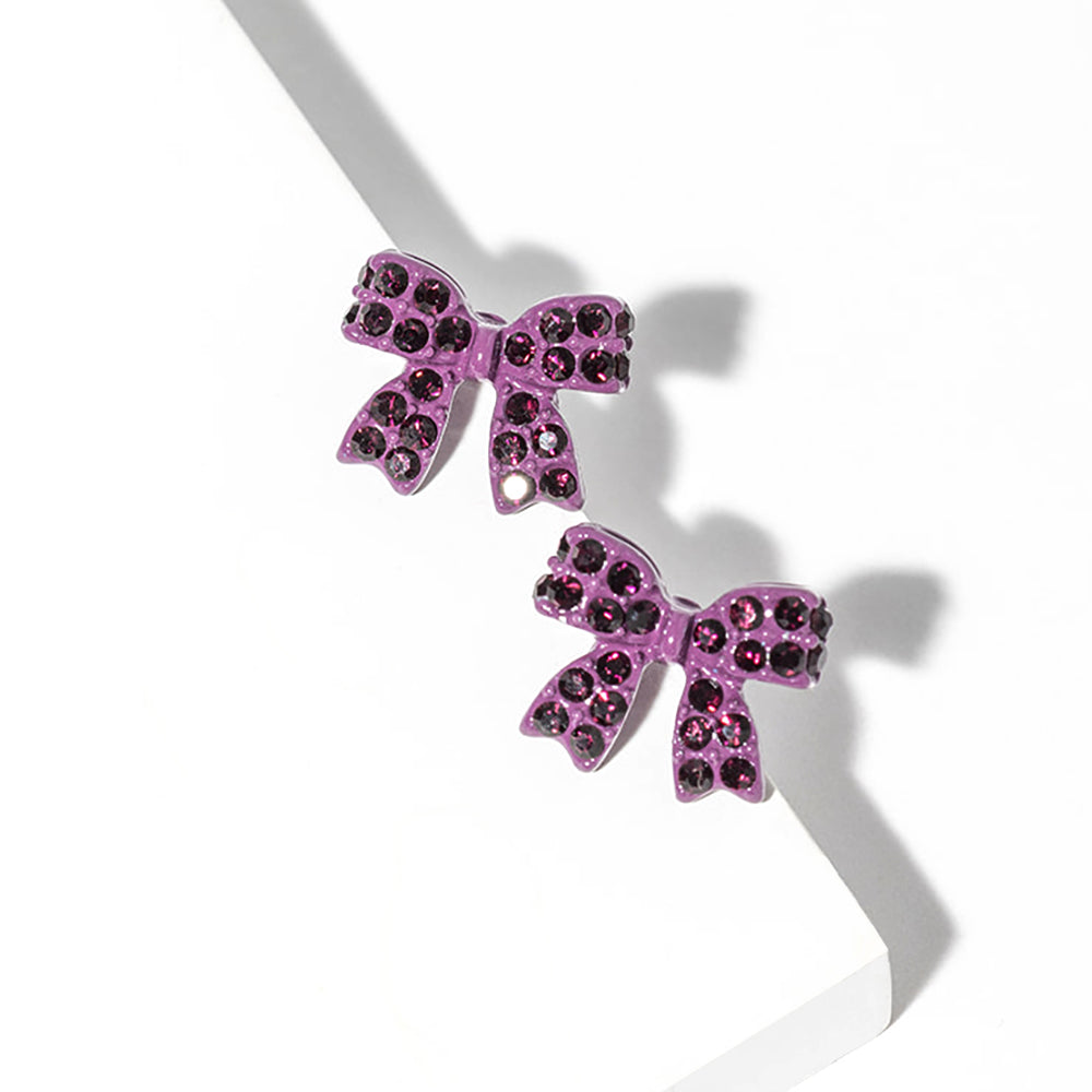 Madeline Love Amethyst Crystal Rhinestone Bow Stud Earrings