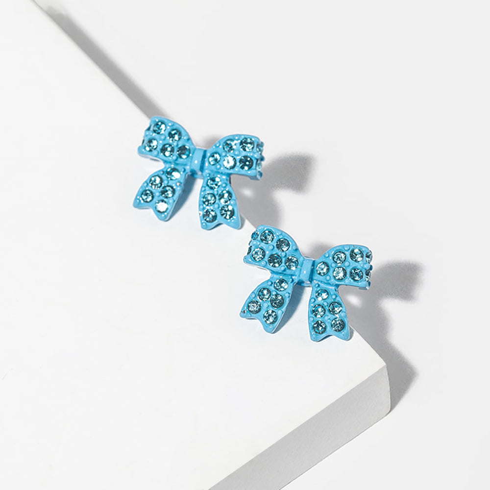 Madeline Love Aqua Crystal Rhinestone Bow Stud Earrings