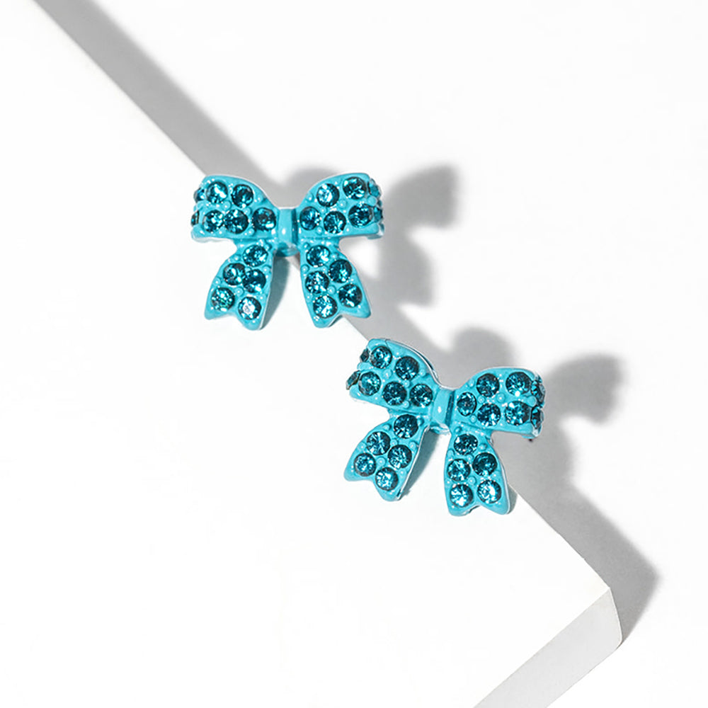 Madeline Love Blue Zircon Crystal Rhinestone Bow Stud Earrings