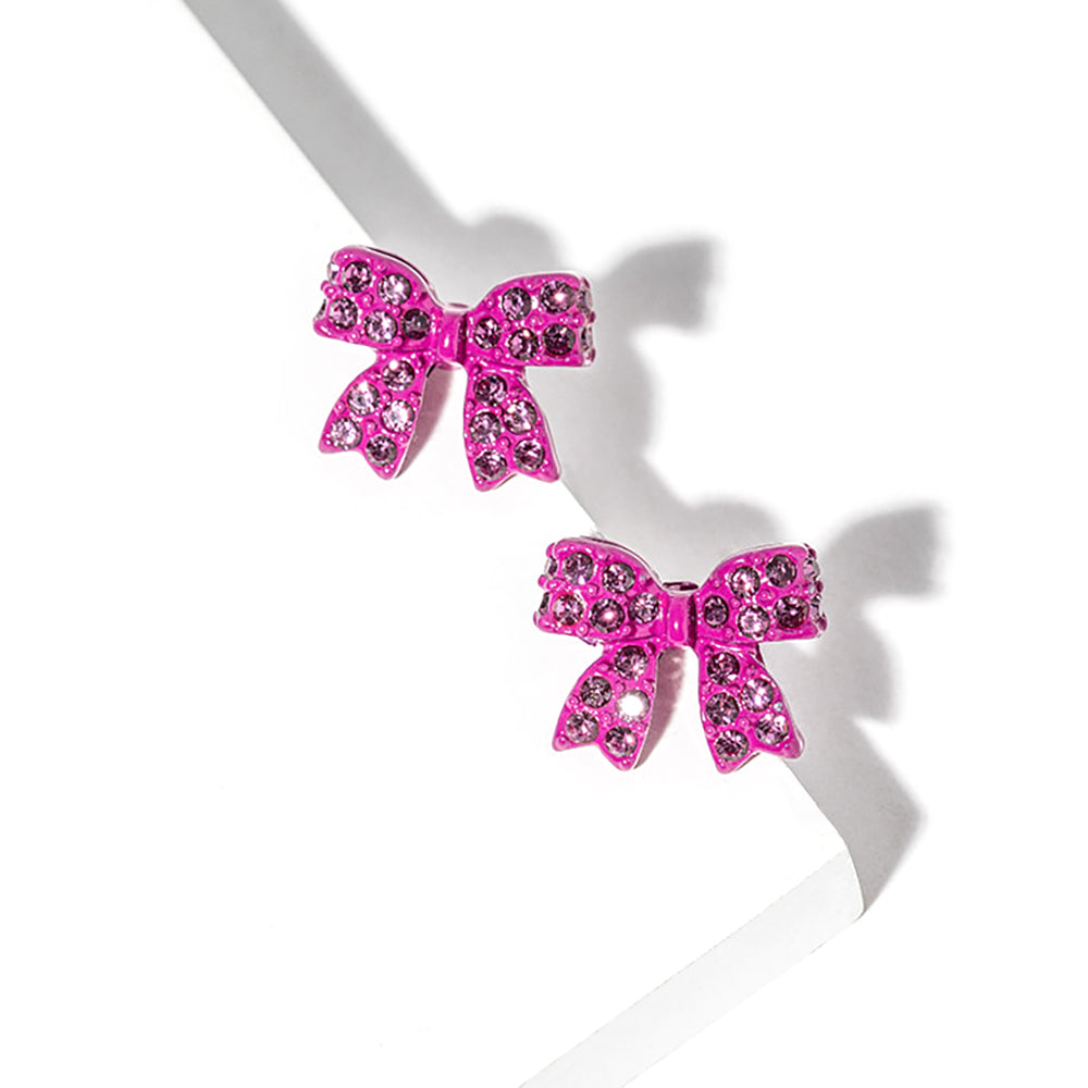 Madeline Love Fuchsia Crystal Rhinestone Bow Stud Earrings